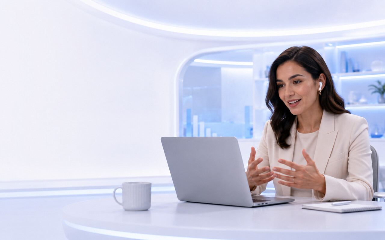 Sales professional reviewing results with a virtual presentation